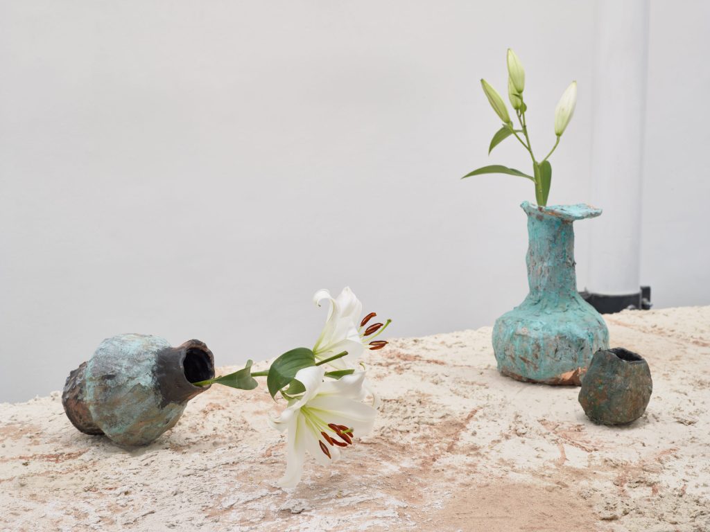 Emii Alrai, Passing of the Lilies, 2021. Commissioned for Jerwood Solo Presentations 2021, supported by Jerwood Arts. Installation view at Jerwood Space. Photo: Anna Arca.